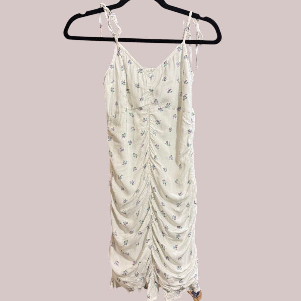 Hollister XS White Ditsy Floral Ruched Mini Dress Tie Strap Summer - Picture 3 of 11